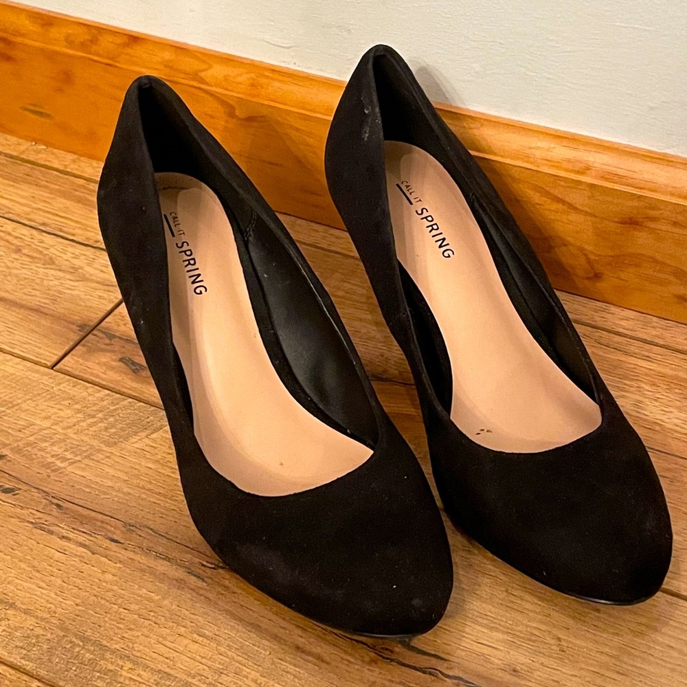 "Call It Spring" black suede heels